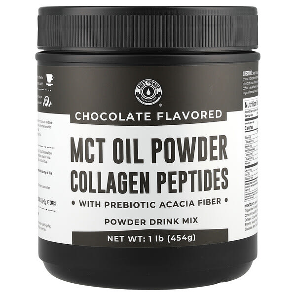 Left Coast Performance MCT Oil Powder Collagen Peptides with Prebiotic Acacia Fiber, Chocolate, 1 lb (454 g)