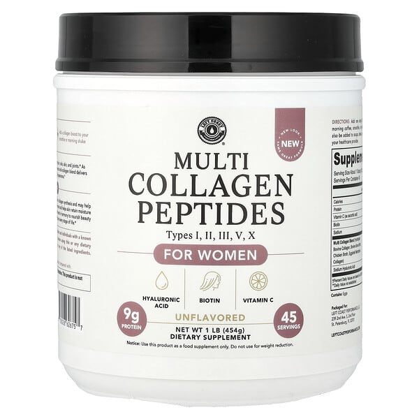Left Coast Performance, Multi Collagen Peptides For Women, Unflavored, 1 lb (454 g) — product photo 1