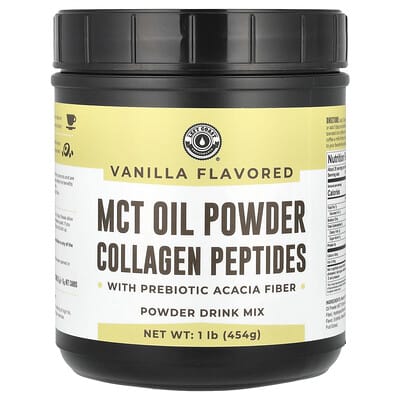 Left Coast Performance, Medium Chain Triglyceride Oil Powder Collagen Peptides with Prebiotic Arabica Fiber, Vanilla Flavor, 1 lb (454 g)
