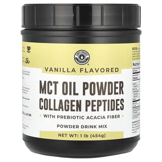 Left Coast Performance, Aceite de MCT en polvo, Péptidos de colágeno con fibra de acacia prebiótica, Vainilla, 454 g (1 lb)