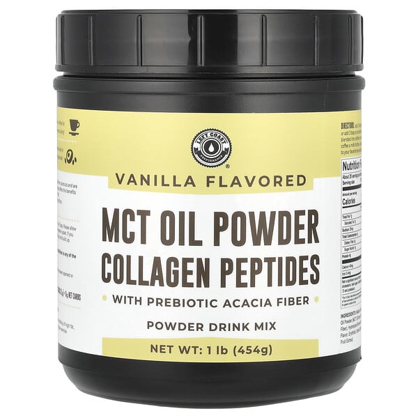Left Coast Performance MCT Oil Powder Collagen Peptides with Prebiotic Acacia Fiber, Vanilla, 1 lb (454 g)
