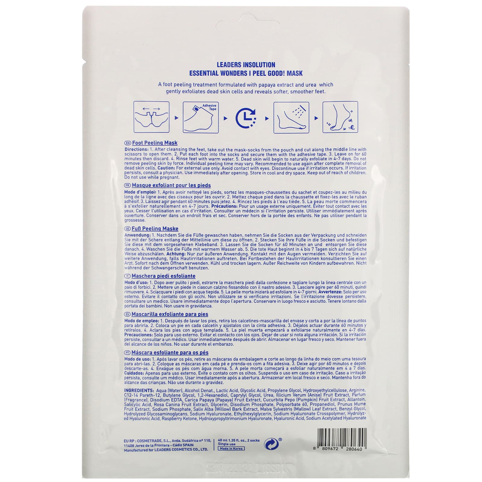 Leaders, Essential Wonders, I Peel Good! Foot Peeling Mask, 2 Socks, 1.