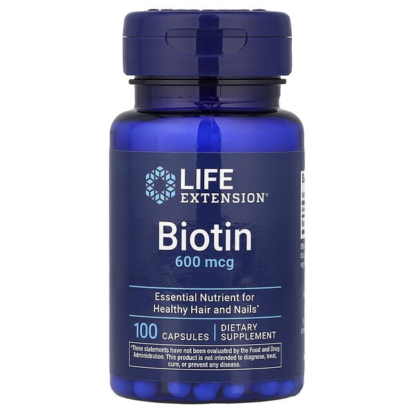 Life Extension, Biotin, 600 mcg, 100 kapsler