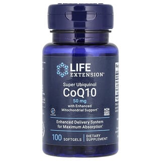 Life Extension, Super Ubiquinol CoQ10 с улучшенной поддержкой митохондрий, 50 мг, 100 гелевых капсул