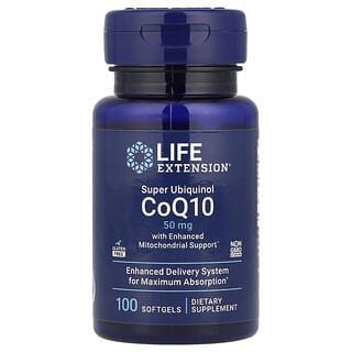 Life Extension, Super Ubiquinol CoQ10 avec un support mitochondrial amélioré, 50 mg, 100 gélules