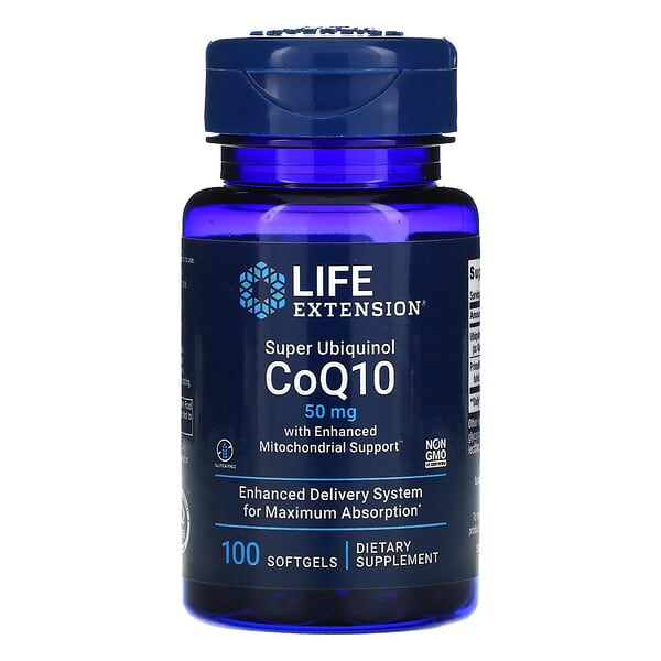 Life Extension, Super Ubiquinol CoQ10 com Suporte Mitocondrial Enriquecido, 50 mg, 100 Cápsulas Softgel