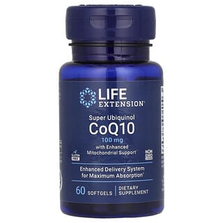 Life Extension, CoQ10 en forma de superubiquinol con Enhaced Mitochondrial Support™, 100 mg, 60 cápsulas blandas