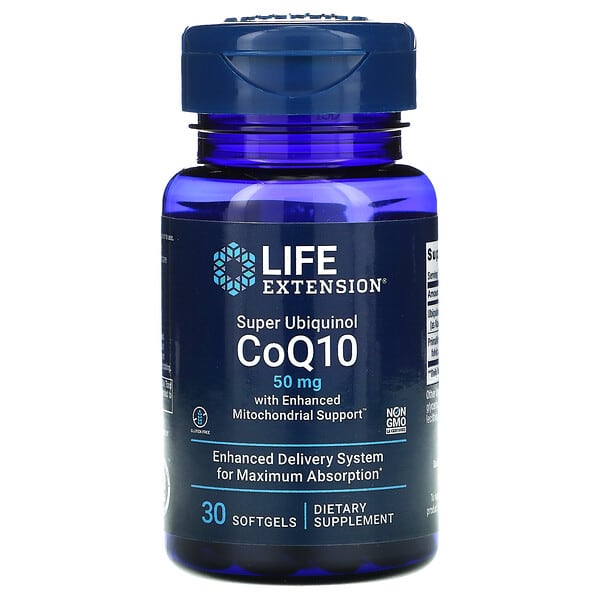 Life Extension‏, "Super Ubiquinol CoQ10 עם תמיכה מיטוכונדריאלית משופרת, 50 מ""ג, 30 כמוסות רכות"