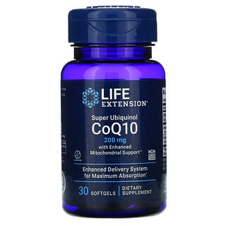Life Extension, Super Ubiquinol CoQ10 com Enhanced Mitochondrial Support, 200 mg, 30 Cápsulas Softgel