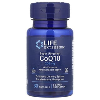 Life Extension, Super Ubiquinol CoQ10 с улучшенной поддержкой митохондрий, 200 мг, 30 гелевых капсул