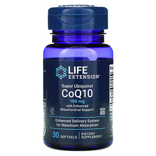 Life Extension, Super Ubiquinol CoQ10 com Suporte Mitocondrial Aprimorado, 100 mg, 30 Cápsulas Softgel