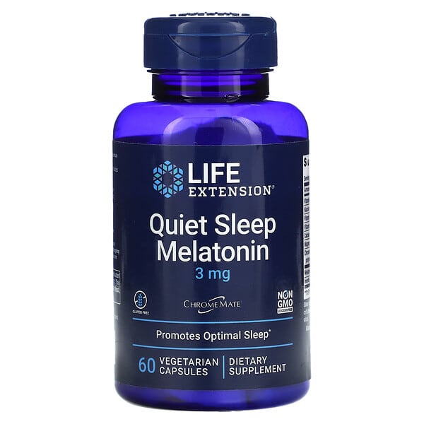 Life Extension, Quiet Sleep เมลาโทนิน ขนาด 3 มก. บรรจุแคปซูลมังสวิรัติ 60 แคปซูล