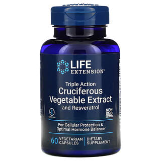 Life Extension, екстракт хрестоцвітих овочів потрійної дії та ресвератрол, 60 вегетаріанських капсул