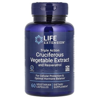 Life Extension, Растительный экстракт крестоцветных овощей тройного действия с ресвератролом, 60 вегетарианских капсул