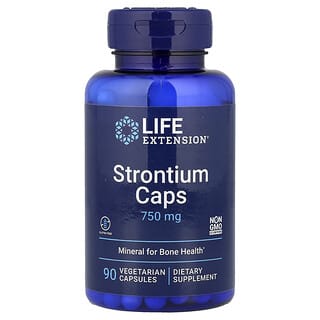 Life Extension, стронций в капсулах, 750 мг, 90 вегетарианских капсул (250 мг в 1 капсуле)