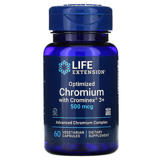 Life Extension, โครเมียมประสิทธิภาพสูงสุดพร้อม Crominex 3+ ขนาด 500 มคก. บรรจุแคปซูลมังสวิรัติ 60 แคปซูล