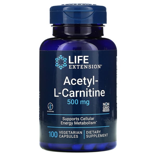 Life Extension, アセチル-L-カルニチン、 500 mg、ベジキャップ100粒