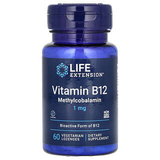 Life Extension, витамин B12, метилкобаламин, 1 мг, 60 вегетарианских пастилок