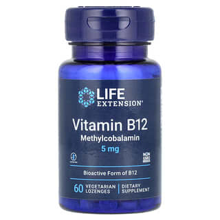 Life Extension, Vitamin B12 Metilkobalamin 5 mg, 60 Permen Pelega Tenggorokan Vegetarian