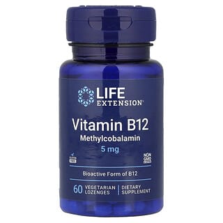 Life Extension, витамин B12, метилкобаламин, 5 мг, 60 вегетарианских пастилок