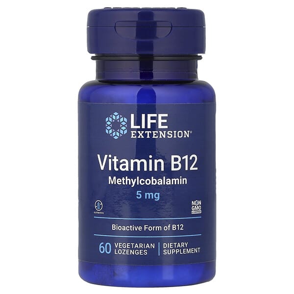 Life Extension, 비타민B12 메틸코발라민, 5mg, 식물성 사탕 정제 60정