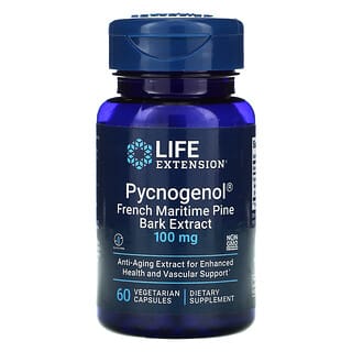 Life Extension, Pycnogenol สารสกัดเปลือกไม้สนมาริไทม์ฝรั่งเศส ขนาด 100 มก. บรรจุแคปซูลมังสวิรัติ 60 แคปซูล