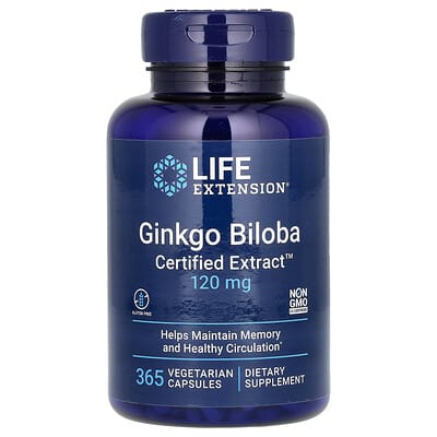 LifeExtension,GinkgoBiloba,CertifiedExtract,гинкгобилоба,сертифицированныйэкстракт,120мг,365вегетарианскихкапсул