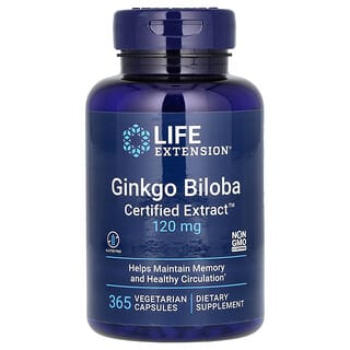 Life Extension, Ginkgo Biloba, Certified Extract, гинкго билоба, сертифицированный экстракт, 120 мг, 365 вегетарианских капсул