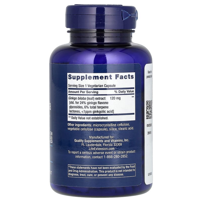 Ginkgo Biloba Certified Extract(イチョウ認定エキス)、120mg Ginkgo Biloba Certified Extract(イチョウ認定エキス)、120mg