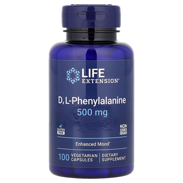 Life Extension, D, L-fenilalanina, 500 mg, 100 cápsulas vegetales