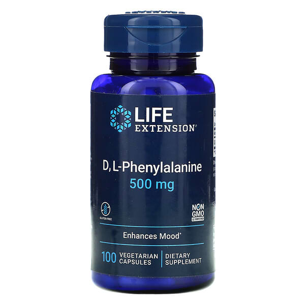 Life Extension, D, L-Phenylalanine, D-, L-Phenylalanin, 500 mg, 100 pflanzliche Kapseln