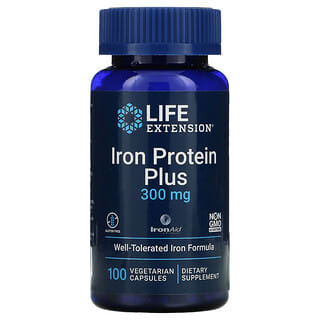 Life Extension, Iron Protein Plus, 300 мг, 100 вегетарианских капсул