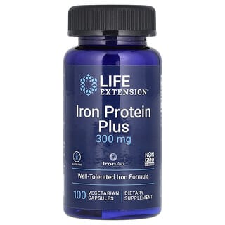 Life Extension, Protéines de fer Plus, 300 mg, 100 capsules végétariennes