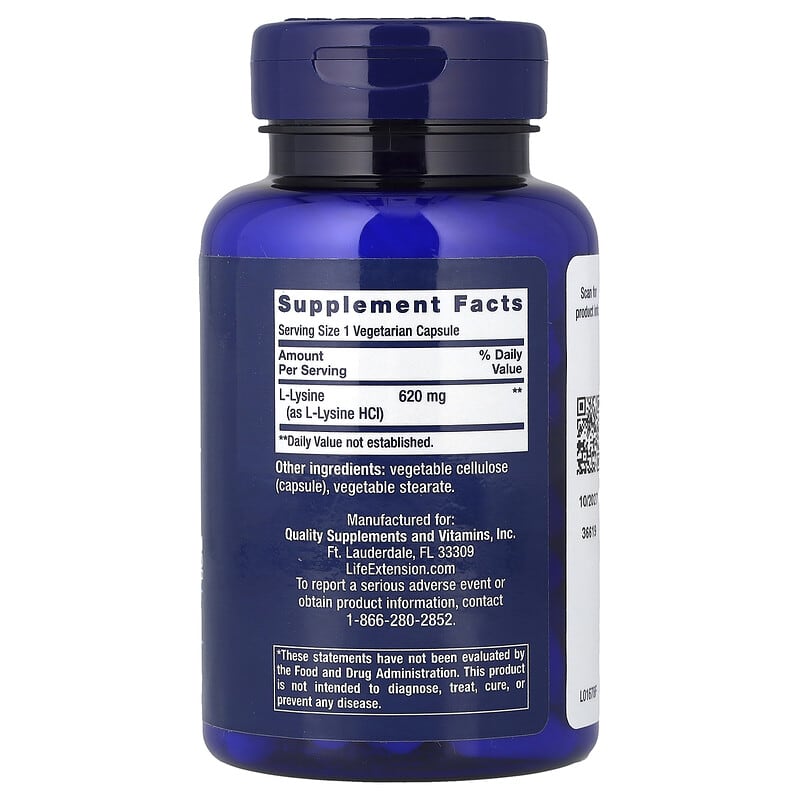 L-lisina, 620 mg, 100 cápsulas vegetales