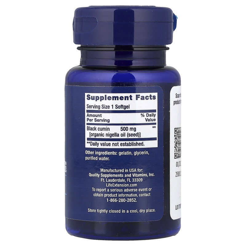 Aceite de semilla de comino negro, 60 cápsulas blandas (500 mg por