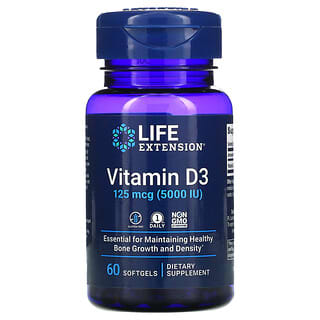 Life Extension, Vitamine D3, 125 µg (5000 UI), 60 capsules à enveloppe molle