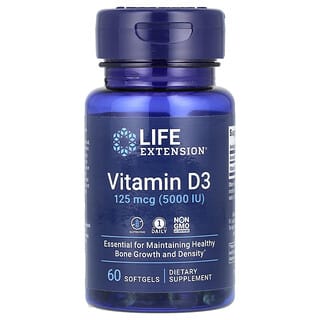 Life Extension, Vitamine D3, 125 µg (5000 UI), 60 capsules à enveloppe molle