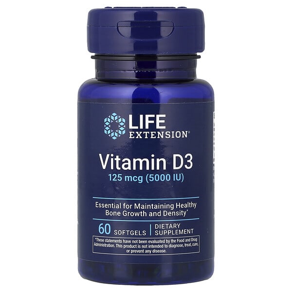 Life Extension, 비타민D3, 125mcg(5,000IU), 소프트젤 60정
