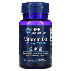 Life Extension, Vitamina D3, 175 mcg (7000 UI), 60 cápsulas blandas