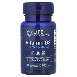Life Extension, ビタミンD3、175mcg（7,000 IU）、ソフトジェル60粒