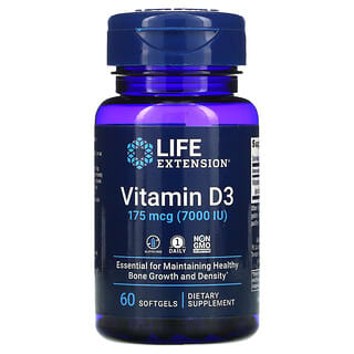 Life Extension, Vitamina D3, 175 mcg (7000 UI), 60 cápsulas blandas