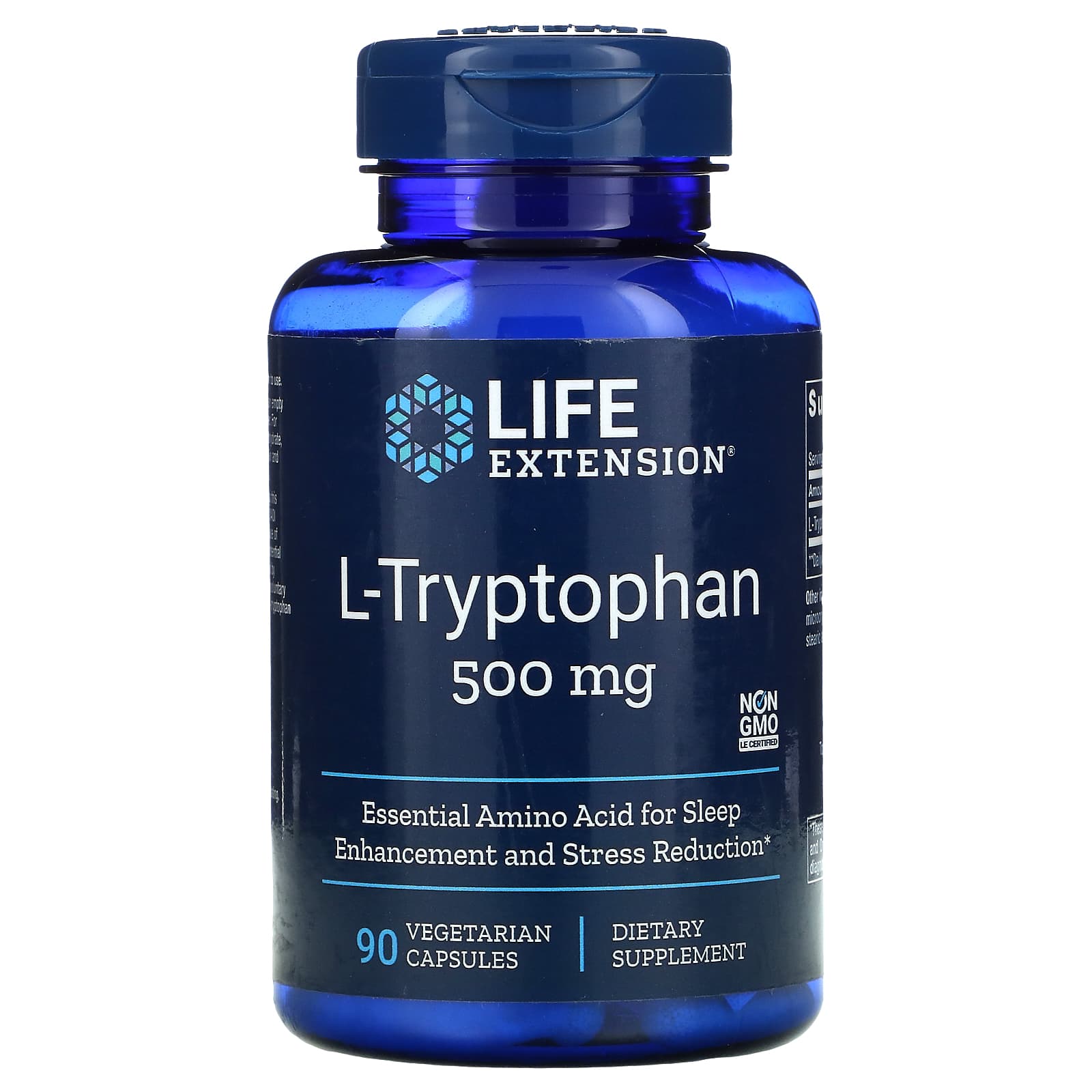 Life Extension, L-トリプトファン、500mg、ベジカプセル90粒