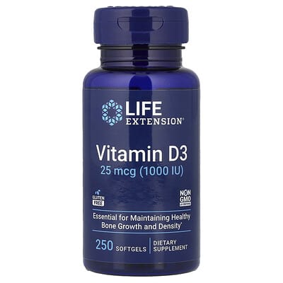 Life Extension, Vitamin D3, 25 mcg (1,000 IU), 250 Softgels