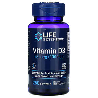 Life Extension, вітамін D3, 25 мкг (1000 МО), 250 капсул
