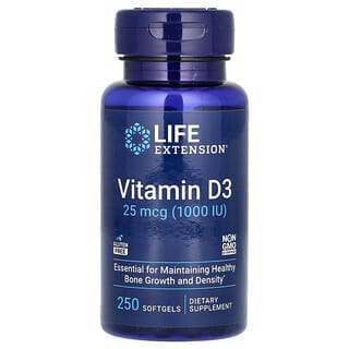 Life Extension, Vitamin D3, 25 mcg (1.000 IU), 250 Kapsul gel lunak