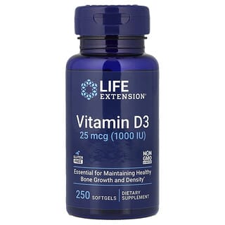 Life Extension, витамин D3, 25 мкг (1000 МЕ), 250 капсул