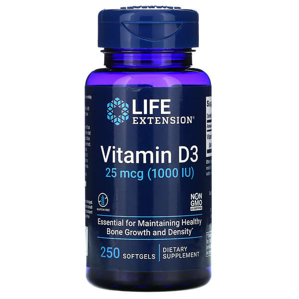 Life Extension, Vitamina D3, 25 mcg (1000 UI), 250 cápsulas blandas