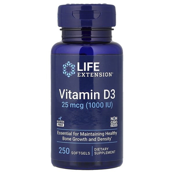 Life Extension, Vitamina D3, 25 mcg (1000 UI), 250 cápsulas blandas