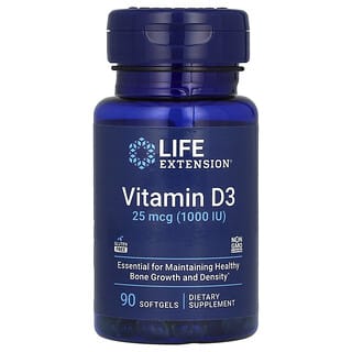 Life Extension, Vitamine D3, 25 µg (1000 UI), 90 capsules à enveloppe molle