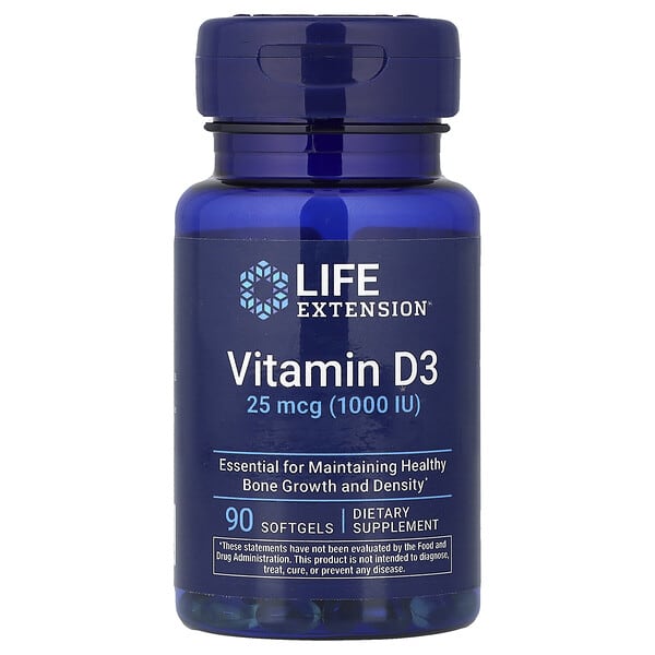 Life Extension, 비타민D3, 25mcg(1,000IU), 소프트젤 90정